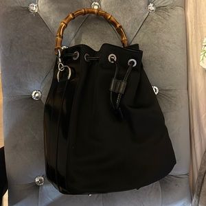 Gucci Vintage Bamboo Bucket Bag Nylon and Leather Small